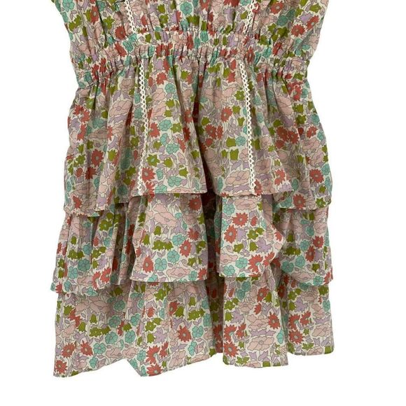 Love The Label Ines Ivory Tiered Ruffle Skirt Mini Dress Floral Ivory Medium NWT - Picture 9 of 11